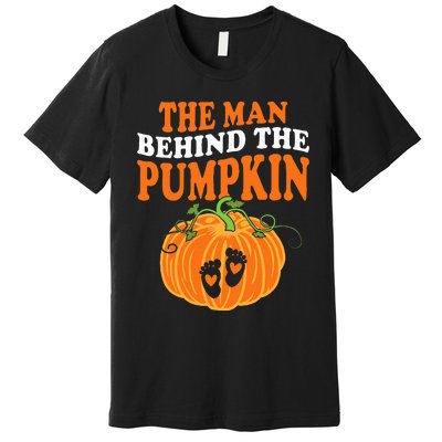 The Man Behind The Pumpkin Dad Halloween Pregnancy Reveal Premium T-Shirt