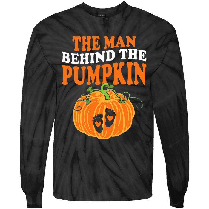 The Man Behind The Pumpkin Dad Halloween Pregnancy Reveal Tie-Dye Long Sleeve Shirt