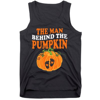 The Man Behind The Pumpkin Dad Halloween Pregnancy Reveal Tank Top