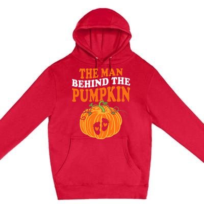 The Man Behind The Pumpkin Dad Halloween Pregnancy Reveal Premium Pullover Hoodie