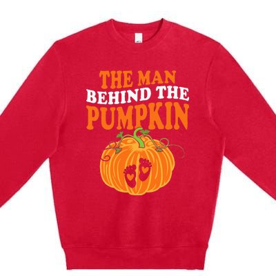 The Man Behind The Pumpkin Dad Halloween Pregnancy Reveal Premium Crewneck Sweatshirt