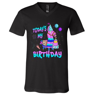 Todays My Birthday Llama Boy Girl Family Party Decorations V-Neck T-Shirt