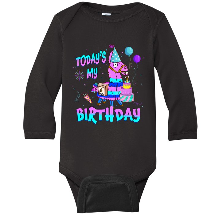 Todays My Birthday Llama Boy Girl Family Party Decorations Baby Long Sleeve Bodysuit