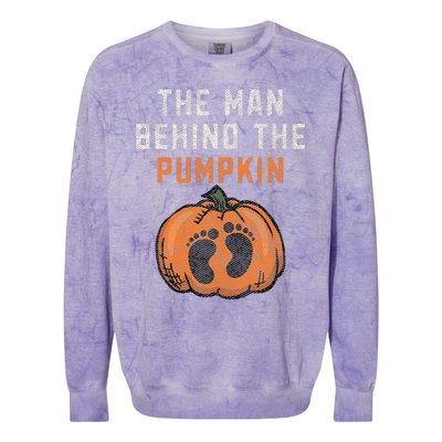 The Man Behind The Pumpkin Dad Halloween Pregnancy Reveal Colorblast Crewneck Sweatshirt