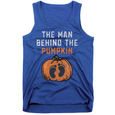 The Man Behind The Pumpkin Dad Halloween Pregnancy Reveal Tank Top