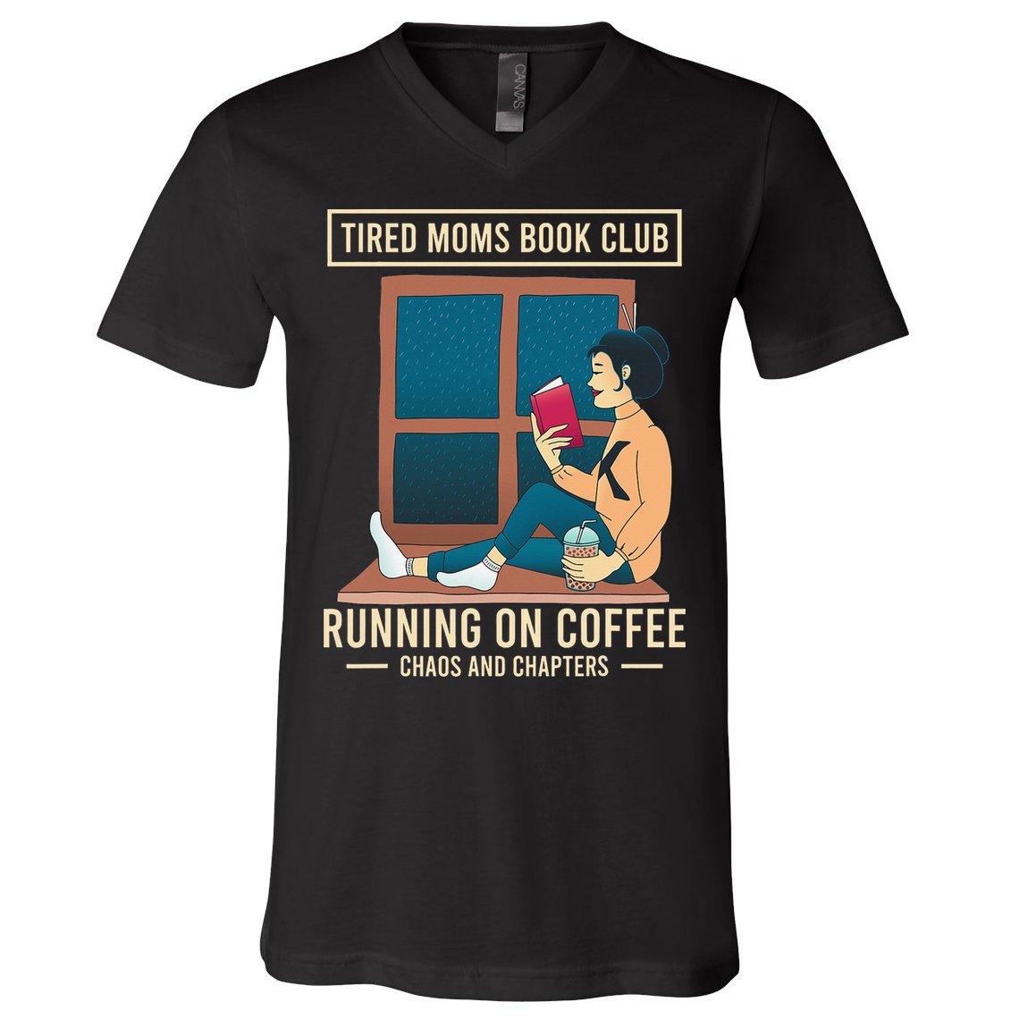 Tired Moms Book Club Coffee Chaos Chapters Funny V-Neck T-Shirt