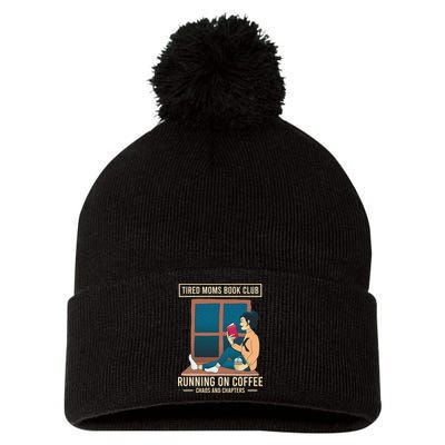 Tired Moms Book Club Coffee Chaos Chapters Funny Pom Pom 12in Knit Beanie