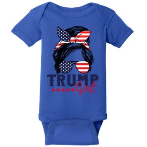 Trump Messy Bun Trump 2024 Election American Flag Gift Baby Bodysuit