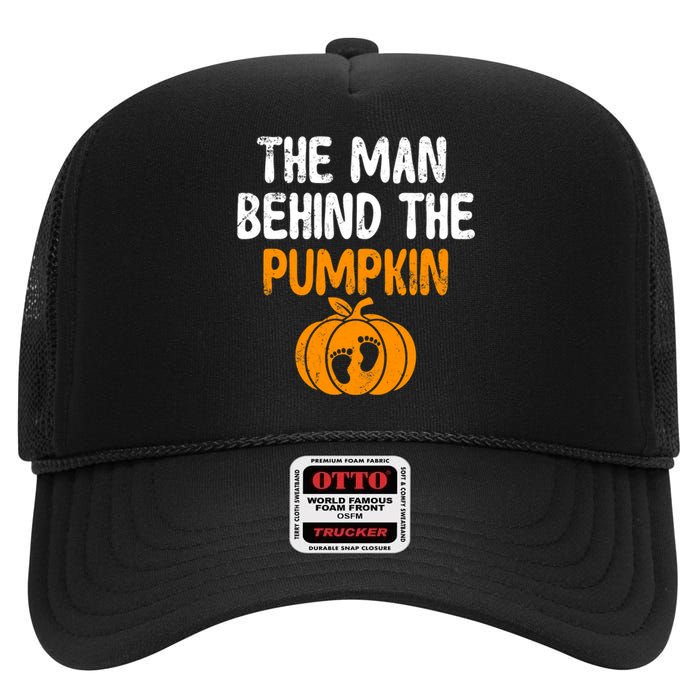 The Man Behind The Pumpkin Pregnancy Halloween High Crown Mesh Back Trucker Hat