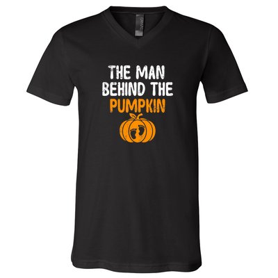 The Man Behind The Pumpkin Pregnancy Halloween V-Neck T-Shirt