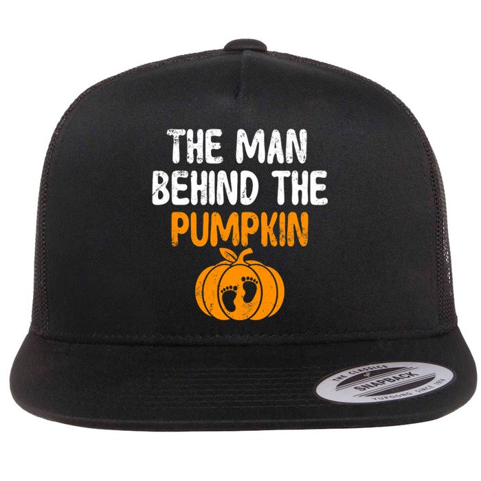 The Man Behind The Pumpkin Pregnancy Halloween Flat Bill Trucker Hat