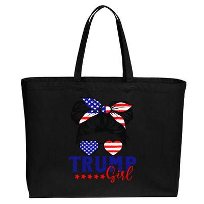 Trump Messy Bun Trump 2024 Election American Flag Cotton Canvas Jumbo Tote