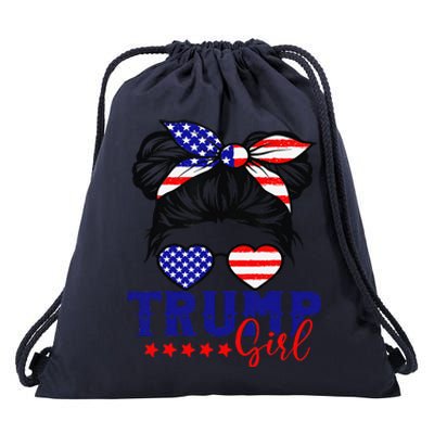 Trump Messy Bun Trump 2024 Election American Flag Drawstring Bag