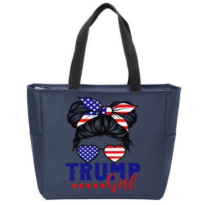 Trump Messy Bun Trump 2024 Election American Flag Zip Tote Bag