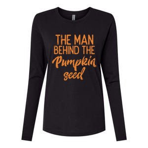 The Man Behind The Pumpkin Seed Halloween Pregnancy Dad Womens Cotton Relaxed Long Sleeve T-Shirt