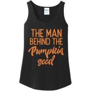 The Man Behind The Pumpkin Seed Halloween Pregnancy Dad Ladies Essential Tank