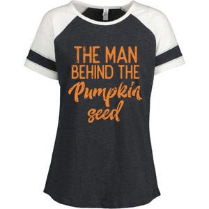 The Man Behind The Pumpkin Seed Halloween Pregnancy Dad Enza Ladies Jersey Colorblock Tee