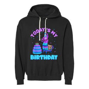 Todays My Birthday Llama Birthday Party Decorations Garment-Dyed Fleece Hoodie