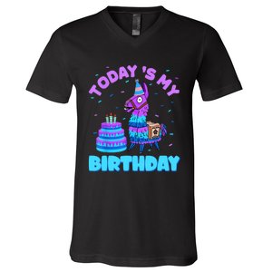 Todays My Birthday Llama Birthday Party Decorations V-Neck T-Shirt