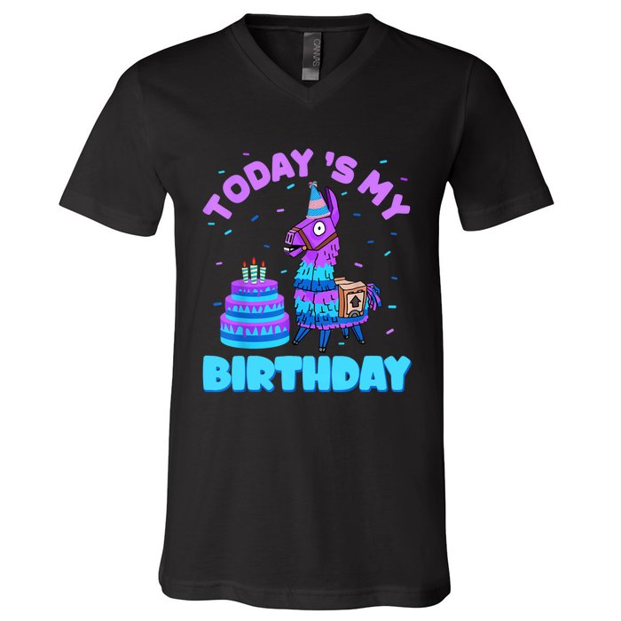 Todays My Birthday Llama Birthday Party Decorations V-Neck T-Shirt