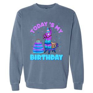 Todays My Birthday Llama Birthday Party Decorations Garment-Dyed Sweatshirt