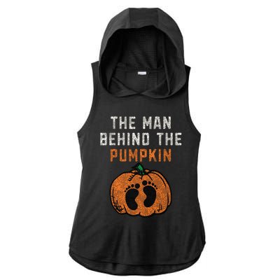 The Man Behind The Pumpkin Dad Halloween Pregnancy Reveal Ladies PosiCharge Tri-Blend Wicking Draft Hoodie Tank