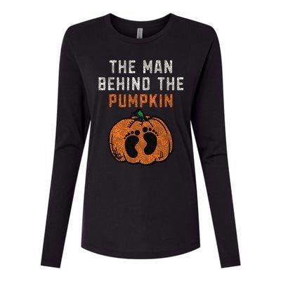 The Man Behind The Pumpkin Dad Halloween Pregnancy Reveal Womens Cotton Relaxed Long Sleeve T-Shirt