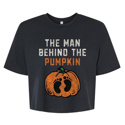 The Man Behind The Pumpkin Dad Halloween Pregnancy Reveal Bella+Canvas Jersey Crop Tee