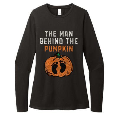 The Man Behind The Pumpkin Dad Halloween Pregnancy Reveal Womens CVC Long Sleeve Shirt