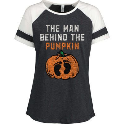 The Man Behind The Pumpkin Dad Halloween Pregnancy Reveal Enza Ladies Jersey Colorblock Tee