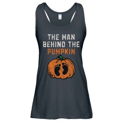 The Man Behind The Pumpkin Dad Halloween Pregnancy Reveal Ladies Essential Flowy Tank