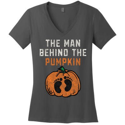 The Man Behind The Pumpkin Dad Halloween Pregnancy Reveal Women's V-Neck T-Shirt