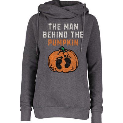 The Man Behind The Pumpkin Dad Halloween Pregnancy Reveal Womens Funnel Neck Pullover Hood