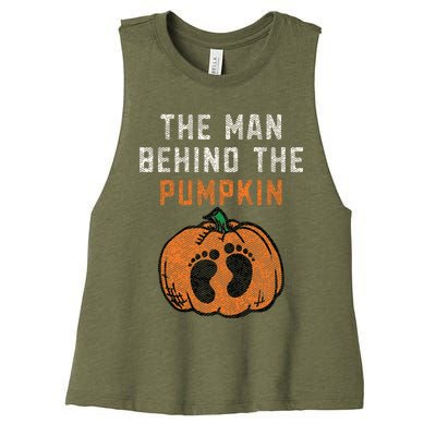 The Man Behind The Pumpkin Dad Halloween Pregnancy Reveal Women's Racerback Cropped Tank