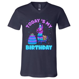 Todays My Birthday Llama Family Party Decorations V-Neck T-Shirt