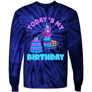 Todays My Birthday Llama Family Party Decorations Tie-Dye Long Sleeve Shirt