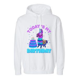 Todays My Birthday Llama Family Party Decorations Garment-Dyed Fleece Hoodie