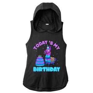 Today's My Birthday Cute Llama Animal Party Ladies PosiCharge Tri-Blend Wicking Draft Hoodie Tank