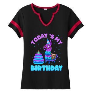 Today's My Birthday Cute Llama Animal Party Ladies Halftime Notch Neck Tee