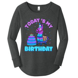 Today's My Birthday Cute Llama Animal Party Women's Perfect Tri Tunic Long Sleeve Shirt