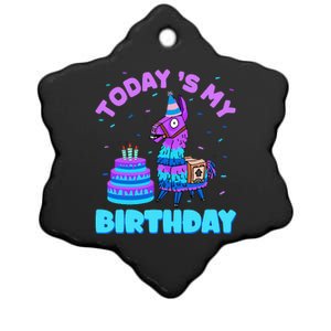 Today's My Birthday Cute Llama Animal Party Ceramic Star Ornament