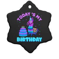 Today's My Birthday Cute Llama Animal Party Ceramic Star Ornament