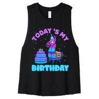 Today's My Birthday Cute Llama Animal Party Women's Racerback Cropped Tank