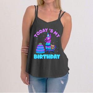 Today's My Birthday Cute Llama Animal Party Women's Strappy Tank