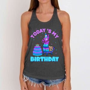 Today's My Birthday Cute Llama Animal Party Women's Knotted Racerback Tank