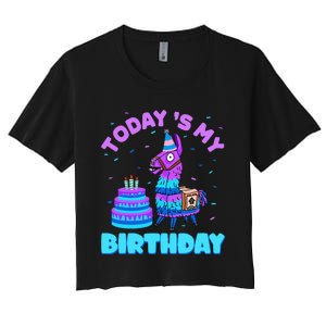 Today's My Birthday Cute Llama Animal Party Women's Crop Top Tee