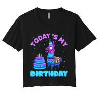 Today's My Birthday Cute Llama Animal Party Women's Crop Top Tee