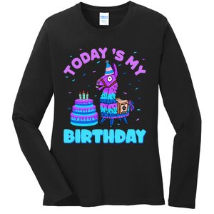 Today's My Birthday Cute Llama Animal Party Ladies Long Sleeve Shirt