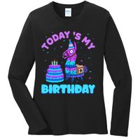 Today's My Birthday Cute Llama Animal Party Ladies Long Sleeve Shirt