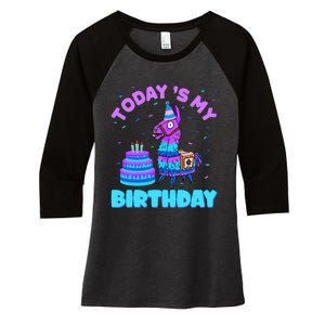 Today's My Birthday Cute Llama Animal Party Women's Tri-Blend 3/4-Sleeve Raglan Shirt